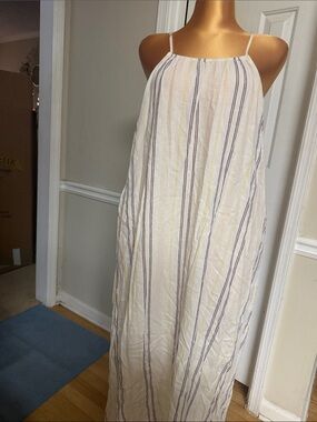 a new day Cream Maxi Dress with Navy and Pale Yellow Stripes